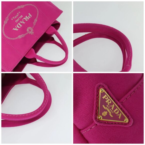 PRADA Canapa GM Hand Bag Canvas Pink Gold Auth 137774 - Picture 15 of 16